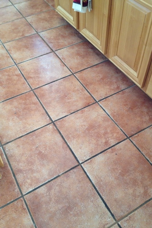 Kitchen ceramic tile & grout BEFORE cleaning & sealing